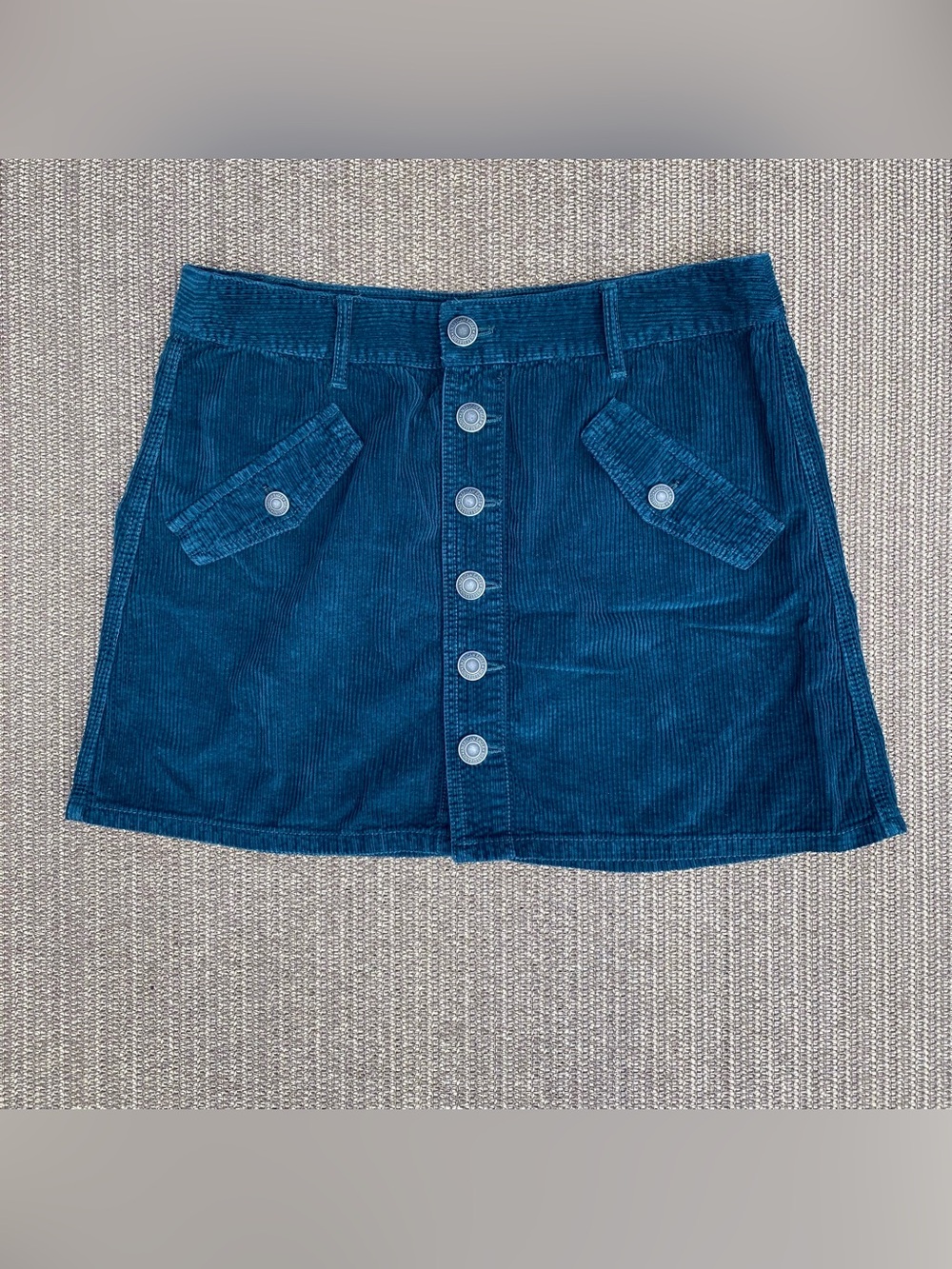 American Eagle Dark Teal Corduroy High Rise A Line Button Front Skirt 10